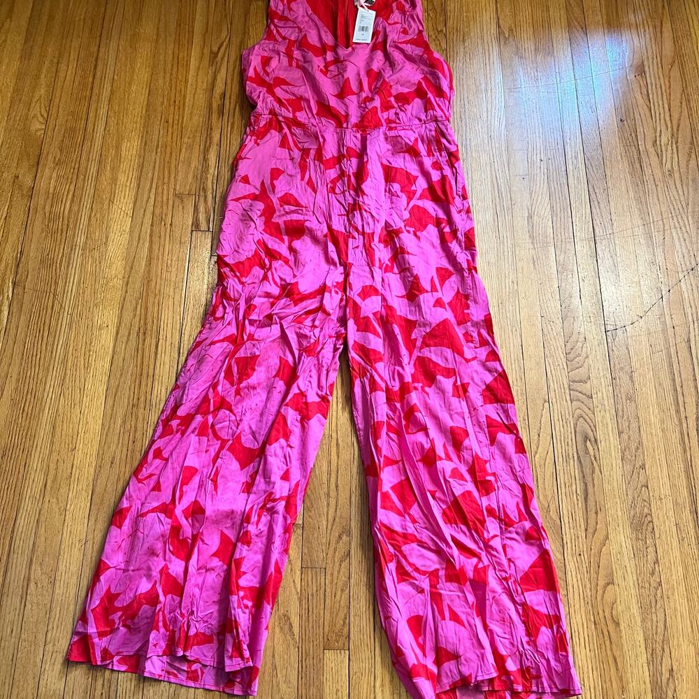 Vineyard Vines Jumpsuit Womens 12 Tropical Floral Eomper Wide Leg Vacation Pink
